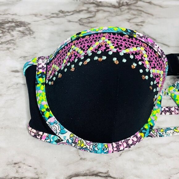 Victoria's Secret | Swim Strapless Top | Black Multicolored Embroidered | 34B - Picture 2 of 7